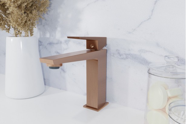 Grafik single lever basin mixer in brushed copper - side view