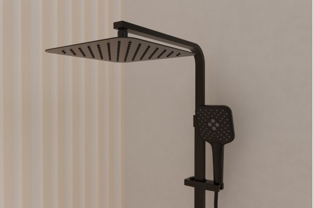 Grafik free-standing shower column in matt black - front view