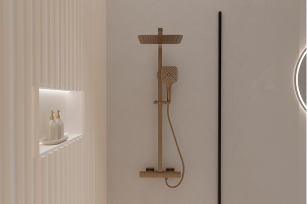 Grafik shower column in brushed gold - front view