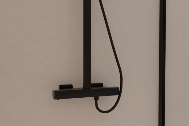 Grafik free-standing shower column in matt black - detailed view