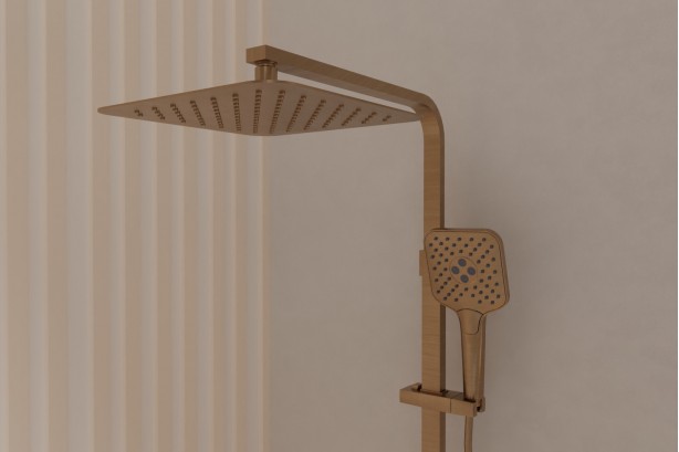 Grafik shower column in brushed gold - front view