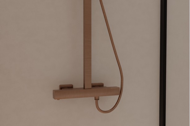 Grafik free-standing shower column in brushed copper - front view