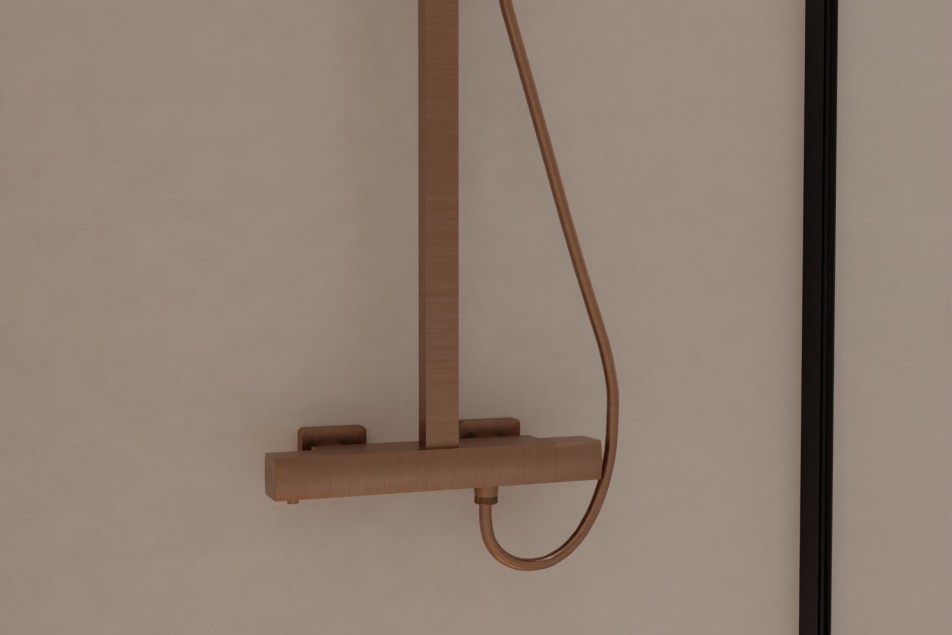 Grafik free-standing shower column in brushed copper - top view