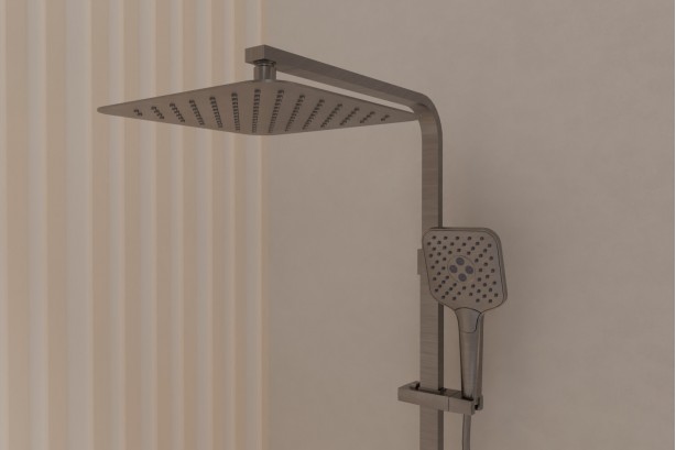 Grafik free-standing shower column in gun PVD - bottom view