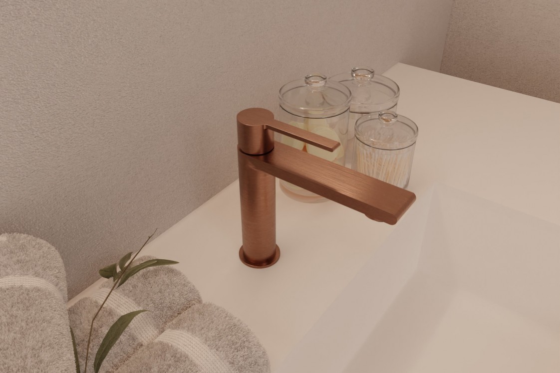 Figaro single lever basin mixer in brushed copper - top view