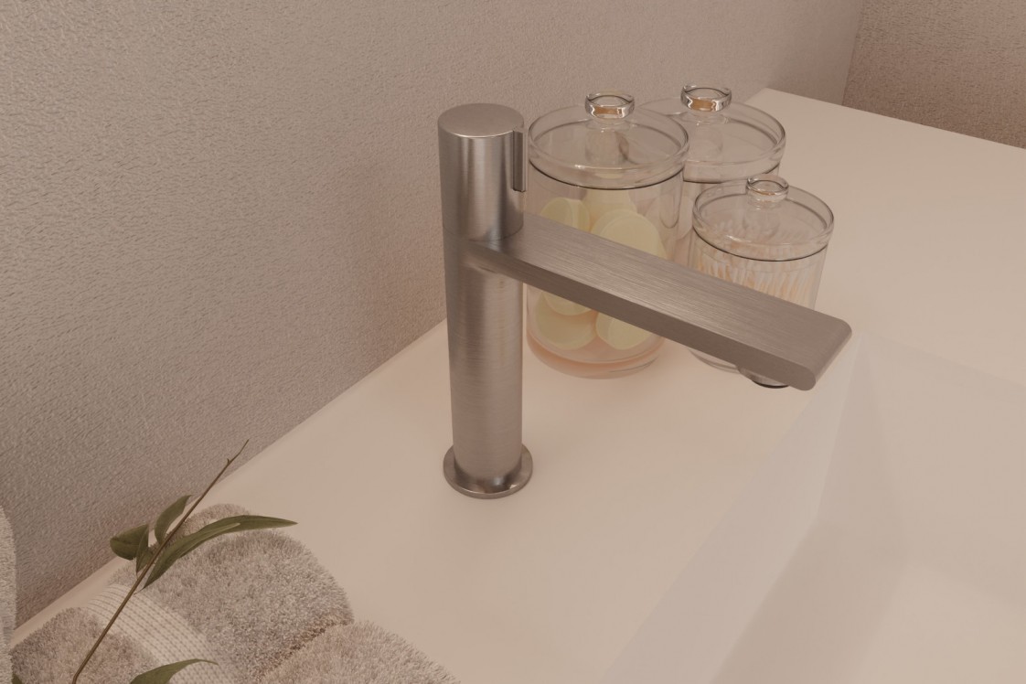 Mitigeur lavabo Figaro progressif en nickel brossé - vue du dessus