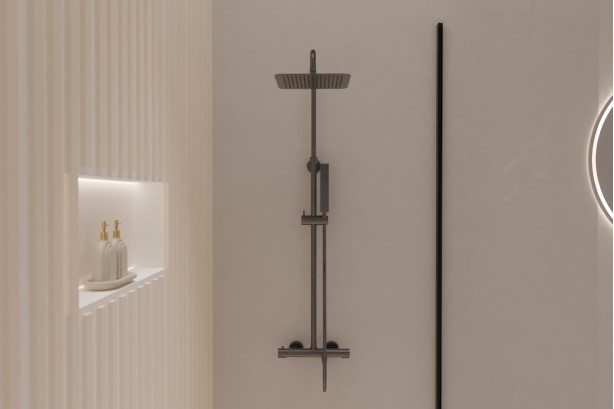 Figaro shower column in PVD carbon - front view