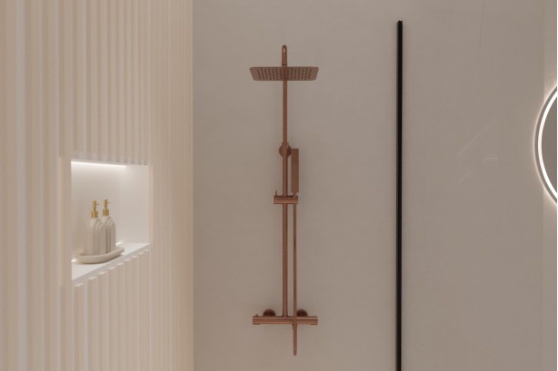 Figaro shower column in brushed copper - front view