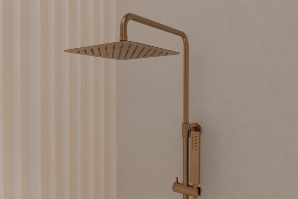 Figaro shower column in brushed gold - side view