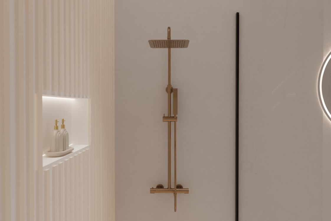 Figaro shower column in brushed gold - front view