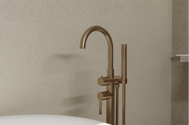 Figaro pedestal mixer in brushed gold - side view