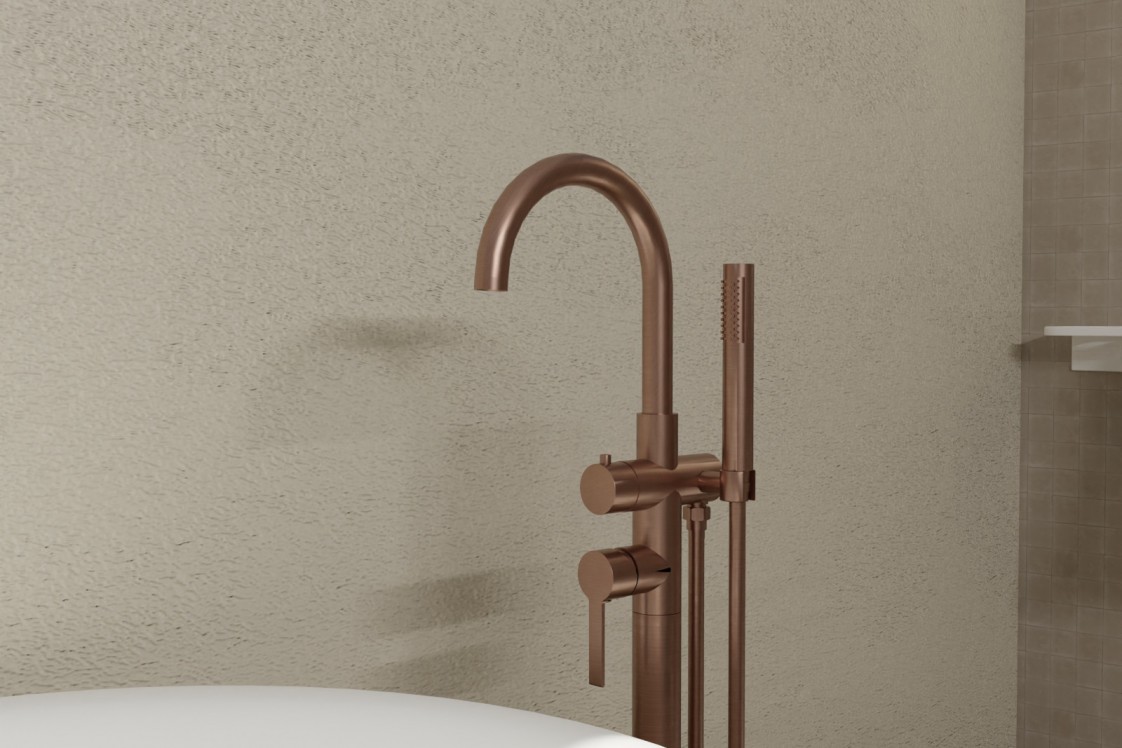 Figaro pedestal mixer in brushed copper - side view