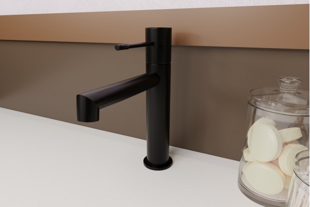 Drakar matt black single lever basin mixer - side view