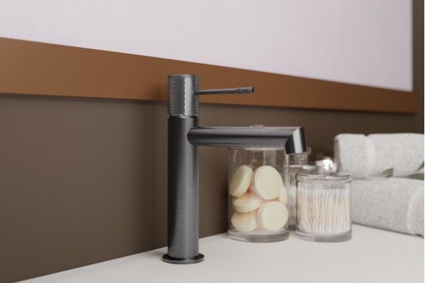 Drakar carbon PVD single lever basin mixer - side view