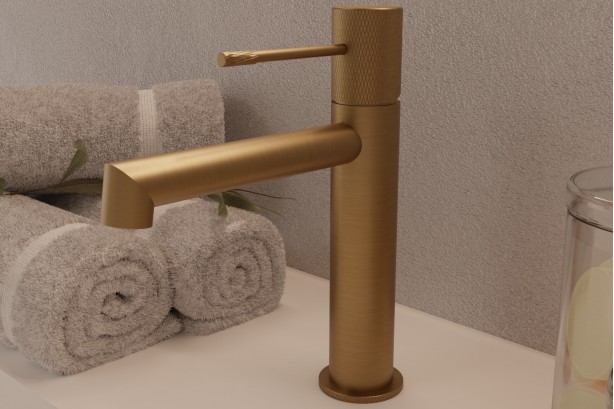 Drakar single lever basin mixer in brushed gold PVD - top view