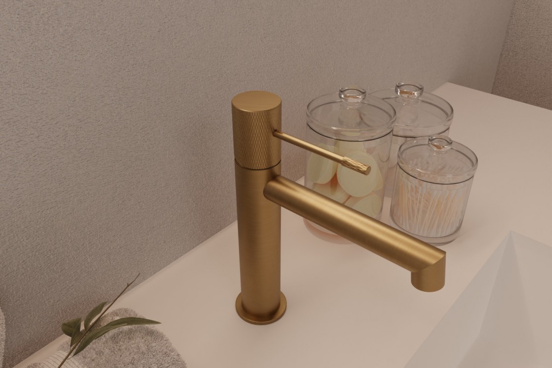 Drakar single lever basin mixer in brushed gold PVD - top view