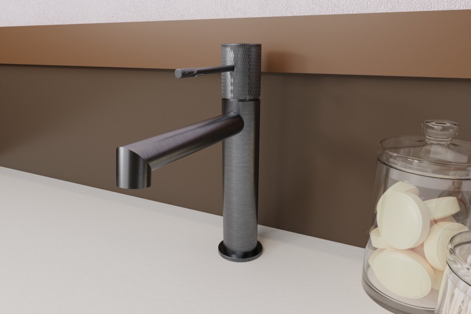 Drakar carbon PVD single lever basin mixer - side view