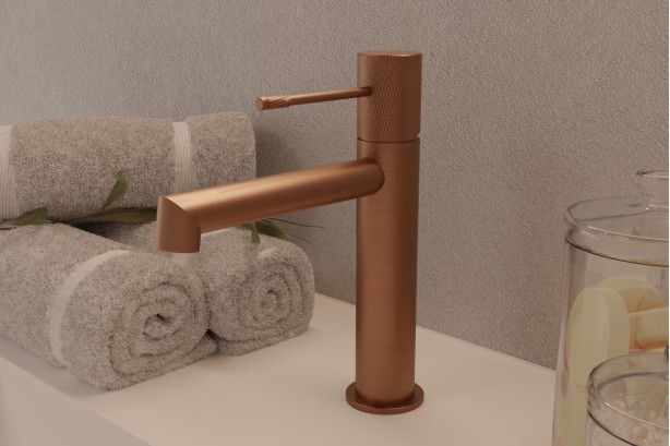 Drakar single lever basin mixer in brushed copper PVD - top view