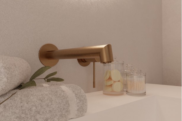 Drakar concealed mixer in brushed gold - side view