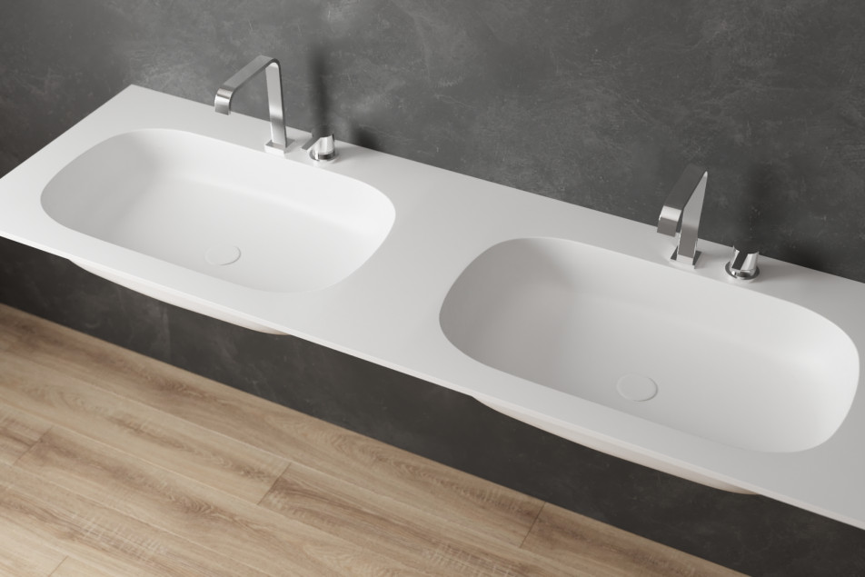 PARNAY double washbasin in Krion® side view