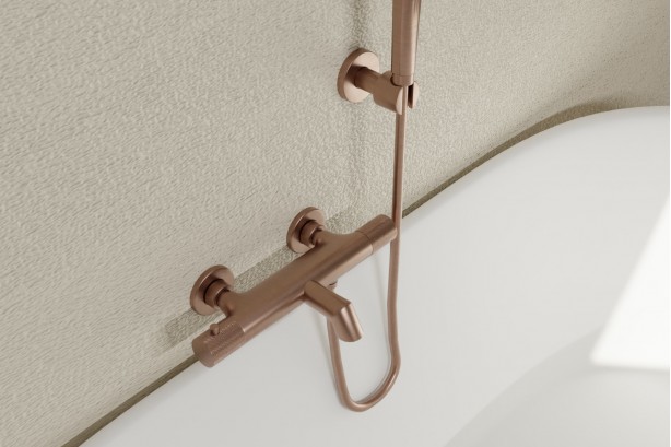 Drakar brushed copper thermostatic mixer - front view