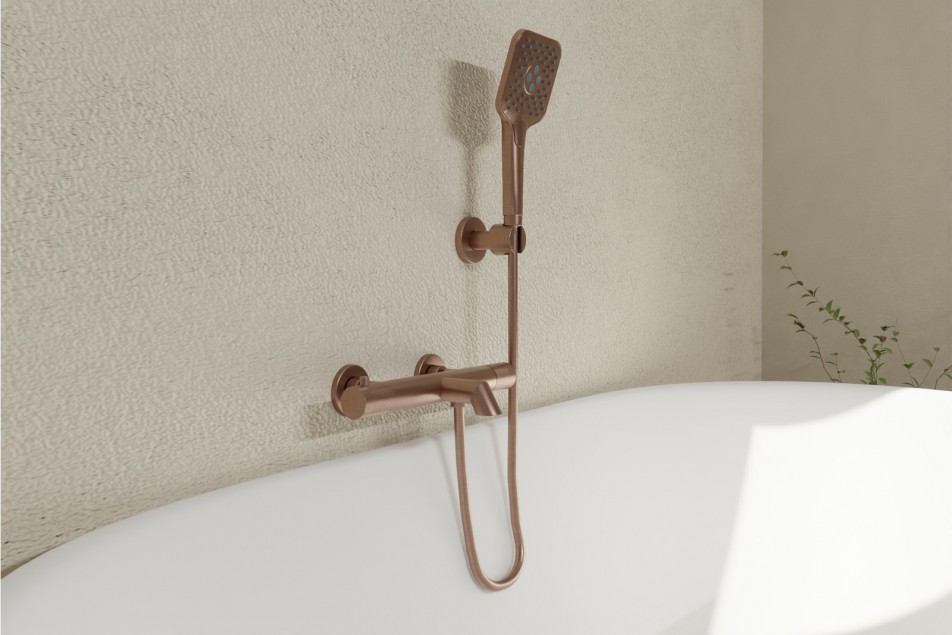 Drakar brushed copper thermostatic mixer - front view