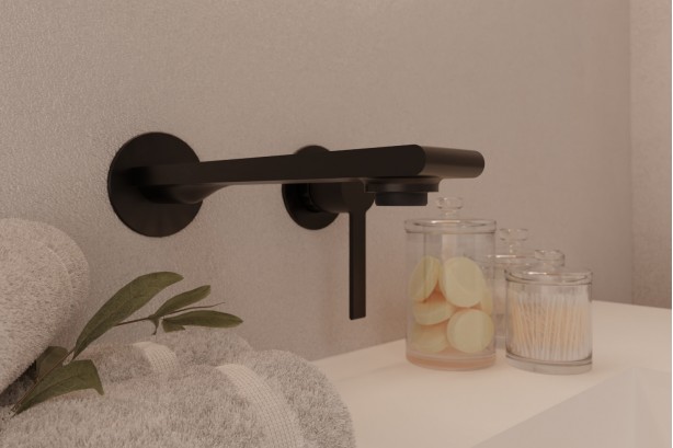 Figaro concealed basin mixer in matt black - side view