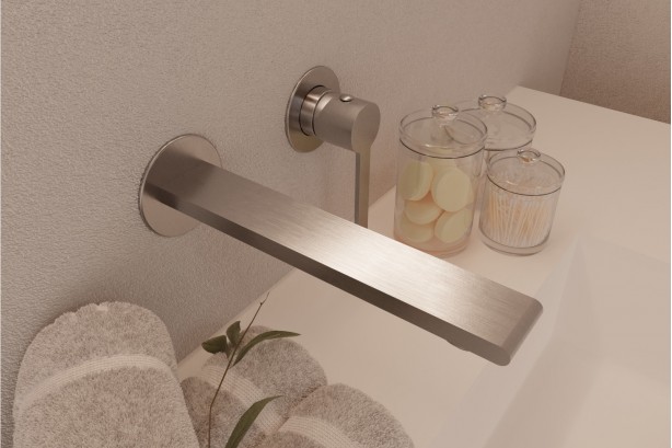 Figaro concealed washbasin mixer in brushed nickel - front view