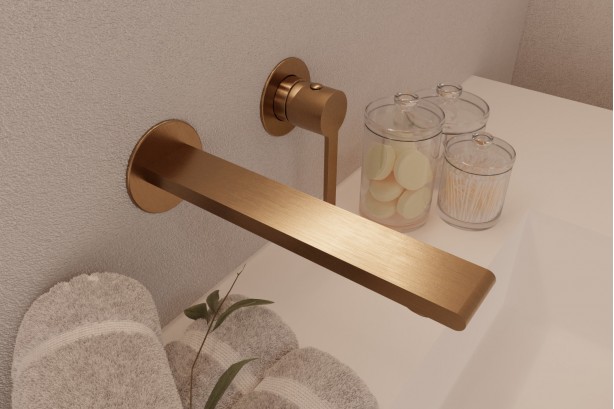 Figaro concealed single lever basin mixer in brushed gold - front view