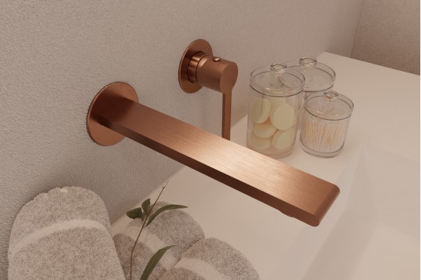 Figaro concealed washbasin mixer in brushed copper - side view