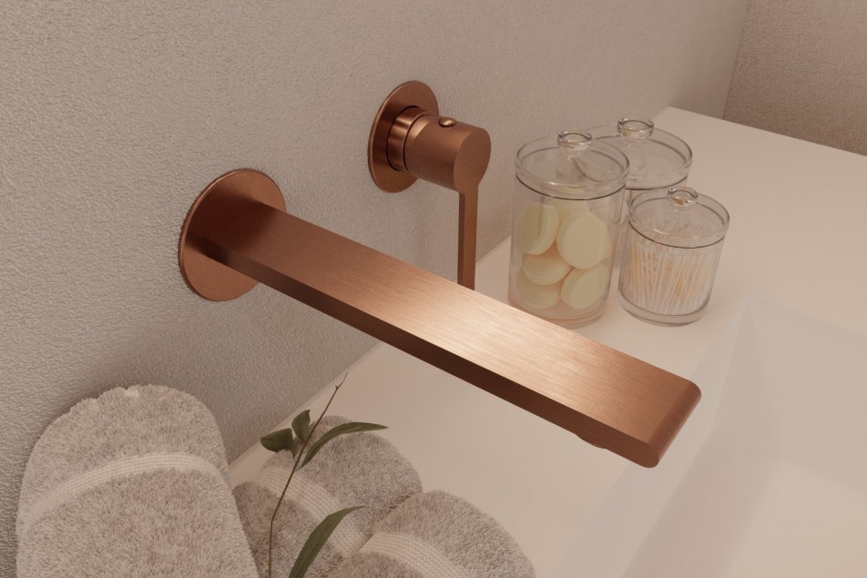 Figaro concealed washbasin mixer in brushed copper - top view