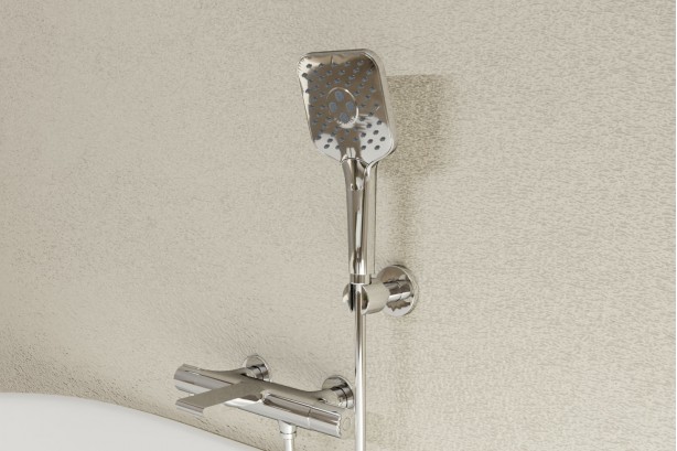 Figaro thermostatic mixer in chrome - side view