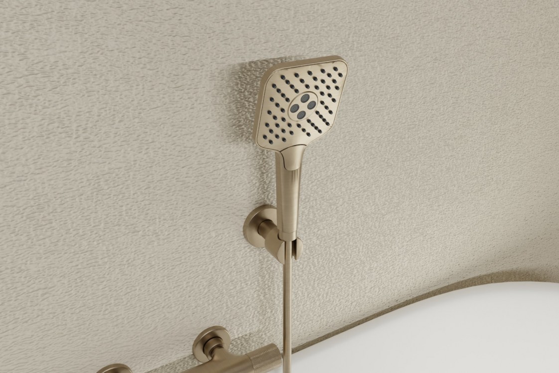 Hanaé hand shower in brushed gold - side view