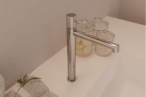 Drakar chrome single lever basin mixer - side view