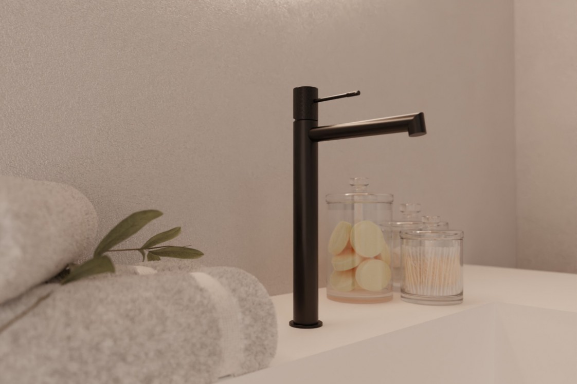 Mitigeur lavabo Drakar noir mat - vue de côté