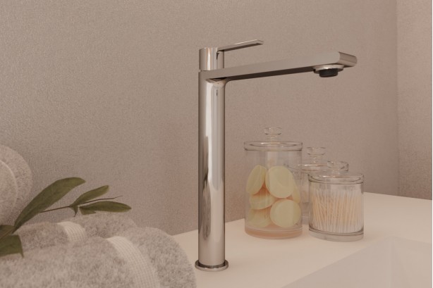 Mitigeur lavabo Figaro à poser en chrome - version haute - vue de côté