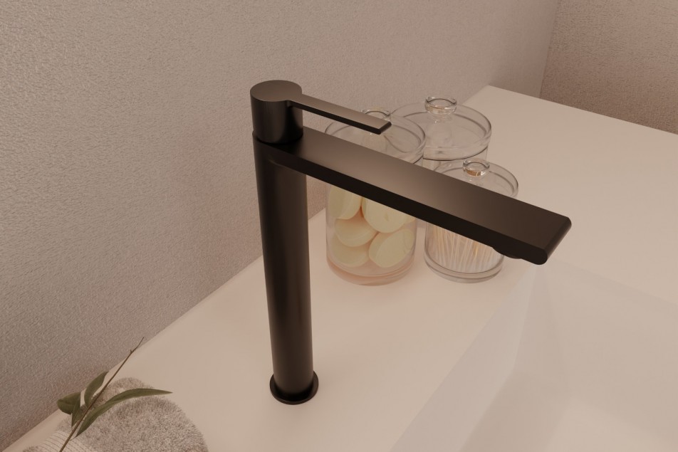 Figaro single lever basin mixer wall mounted in matt black - high version - top view