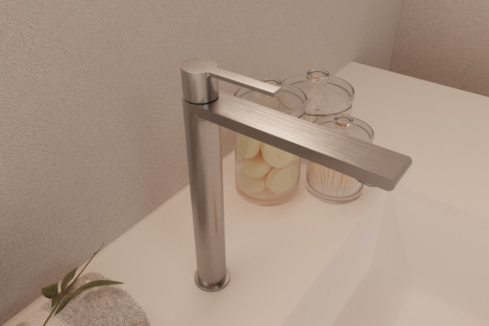 Mitigeur lavabo Figaro à poser en nickel brossé - version haute - vue du dessus