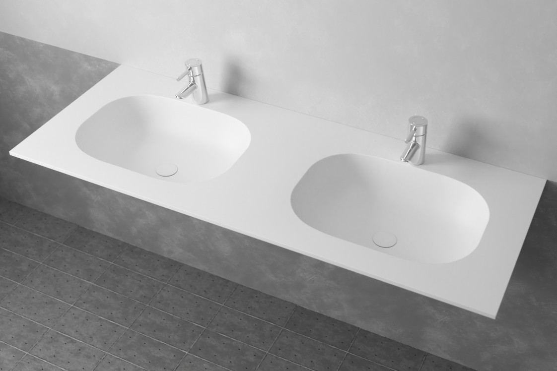 PENFRET double washbasin in Krion® side view