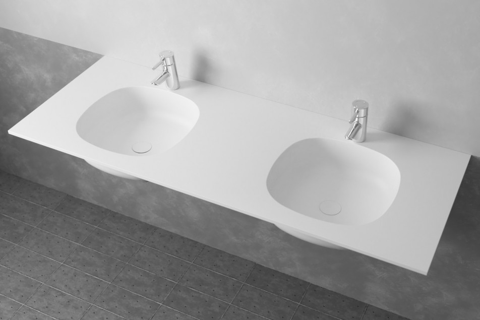 PARSEVAL double washbasin in Krion® side view