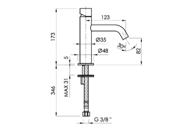 Chrome LOOP K single-lever tap by Sanycces technical view