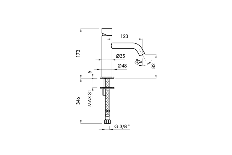 Chrome LOOP K single-lever tap by Sanycces technical view