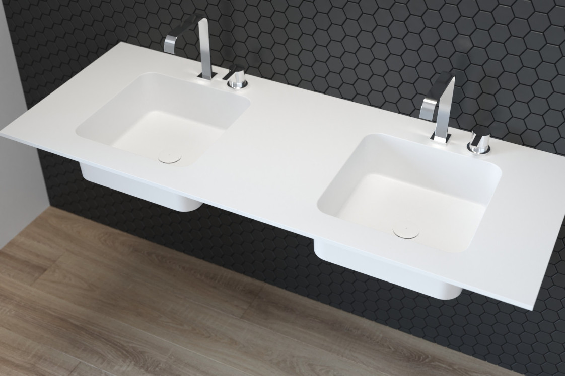 CAVALLO double washbasin in Krion® seen from the side